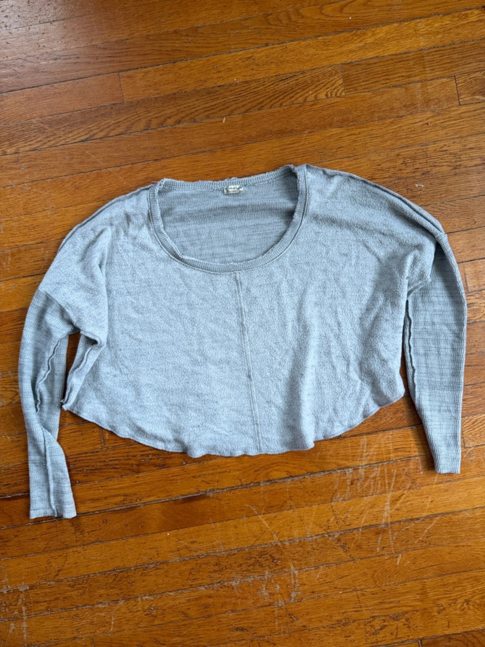 Free People Light Gray Cropped Scoop-Neck Knit Top